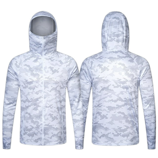 MHFRRA Sudadera Ligera con Capucha de Camuflaje para Hombre, Chaqueta Informal para Senderismo Al Aire Libre con Cordón Ajustable, Ropa Cómoda para Primavera y Verano Blanco