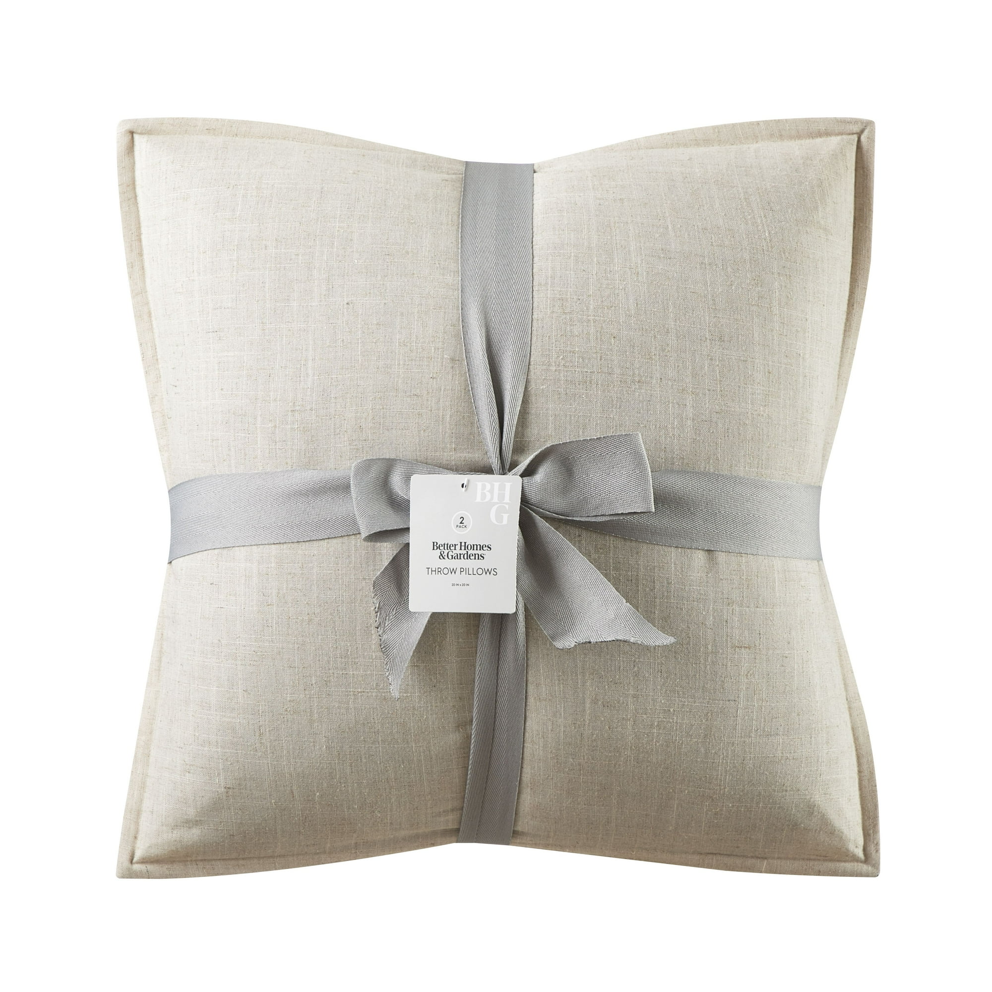 Better Homes & Gardens 20"x20" 2-Pack Linen Decorative Pillows, Papyrus Beige