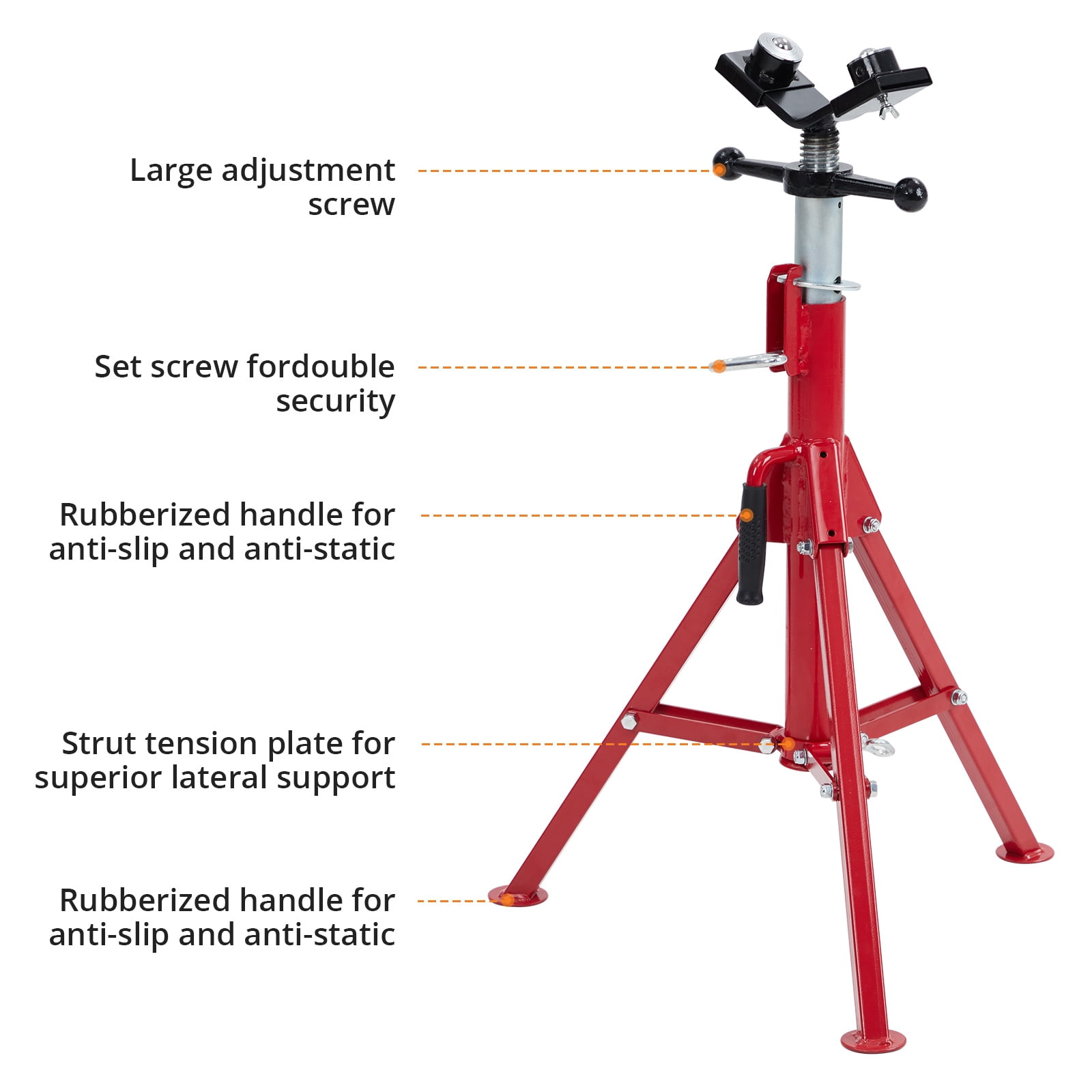 Amkui 2 Balls Transfer V Head Pipe Stand 2500 LBS, Pipe Jack Stands Adjustable Height, Portable Pipe Stands, Heavy-Duty Steel Jack Stand,Secure Stability