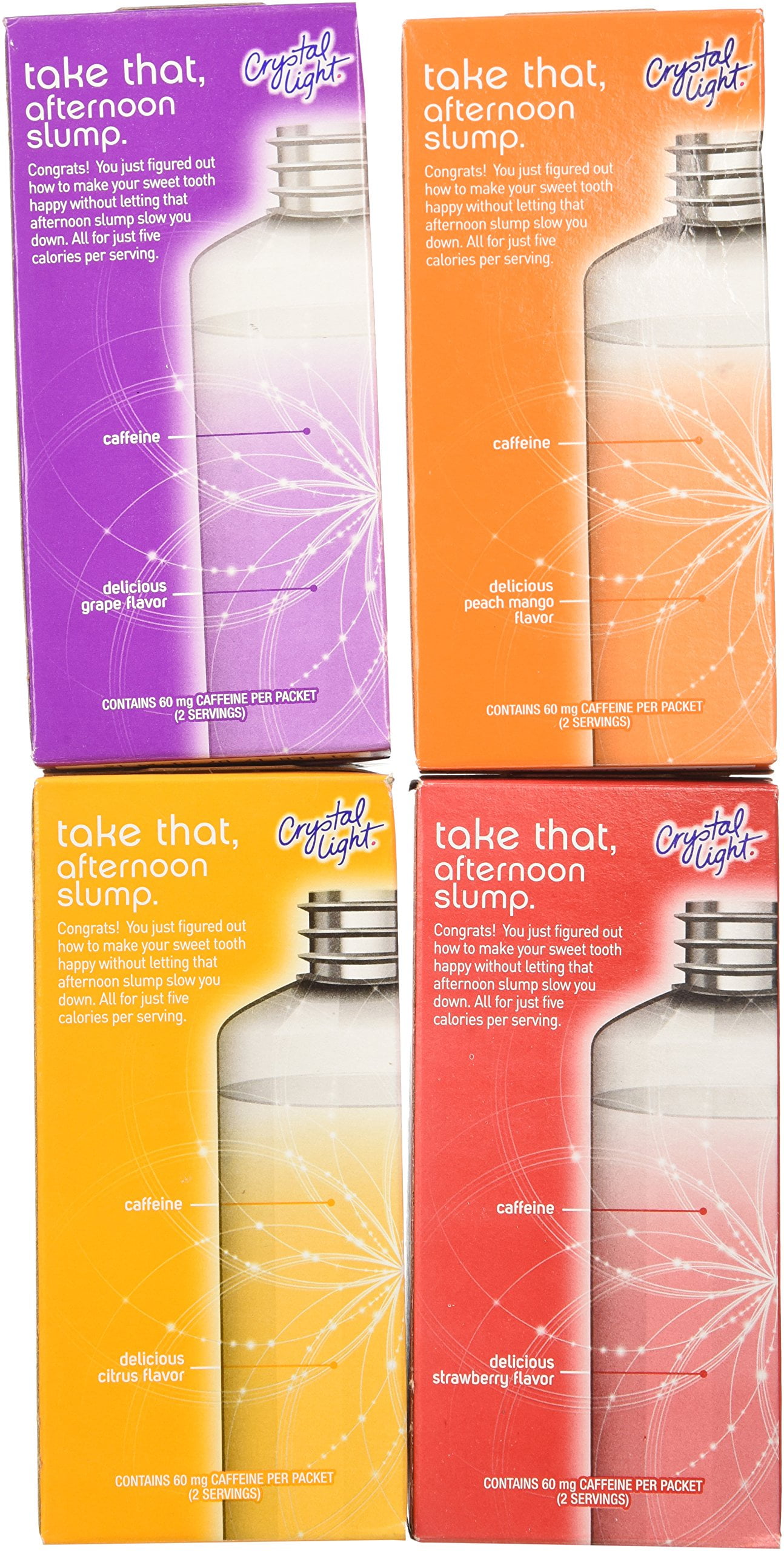 Crystal Light With Caffeine Variety Pack, 1 Peach Mango, 1 Citrus, 1 Wild Strawberry, 1 Grape, 4 Ct.