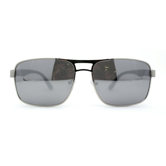 Mens Color Mirror Classic Rectangular Metal Rim Officer Sunglasses Silver Mirror