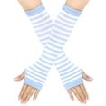 thumbnail image 1 of Zhuge Guantes largos sin dedos a rayas para mujer, calentadores de brazos tejidos de invierno para punk rock, cosplay, gótico y fiestas navideñas, color azul y blanco, 1 of 4