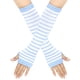 thumbnail image 1 of Zhuge Guantes largos sin dedos a rayas para mujer, calentadores de brazos tejidos de invierno para punk rock, cosplay, gótico y fiestas navideñas, color azul y blanco, 1 of 4