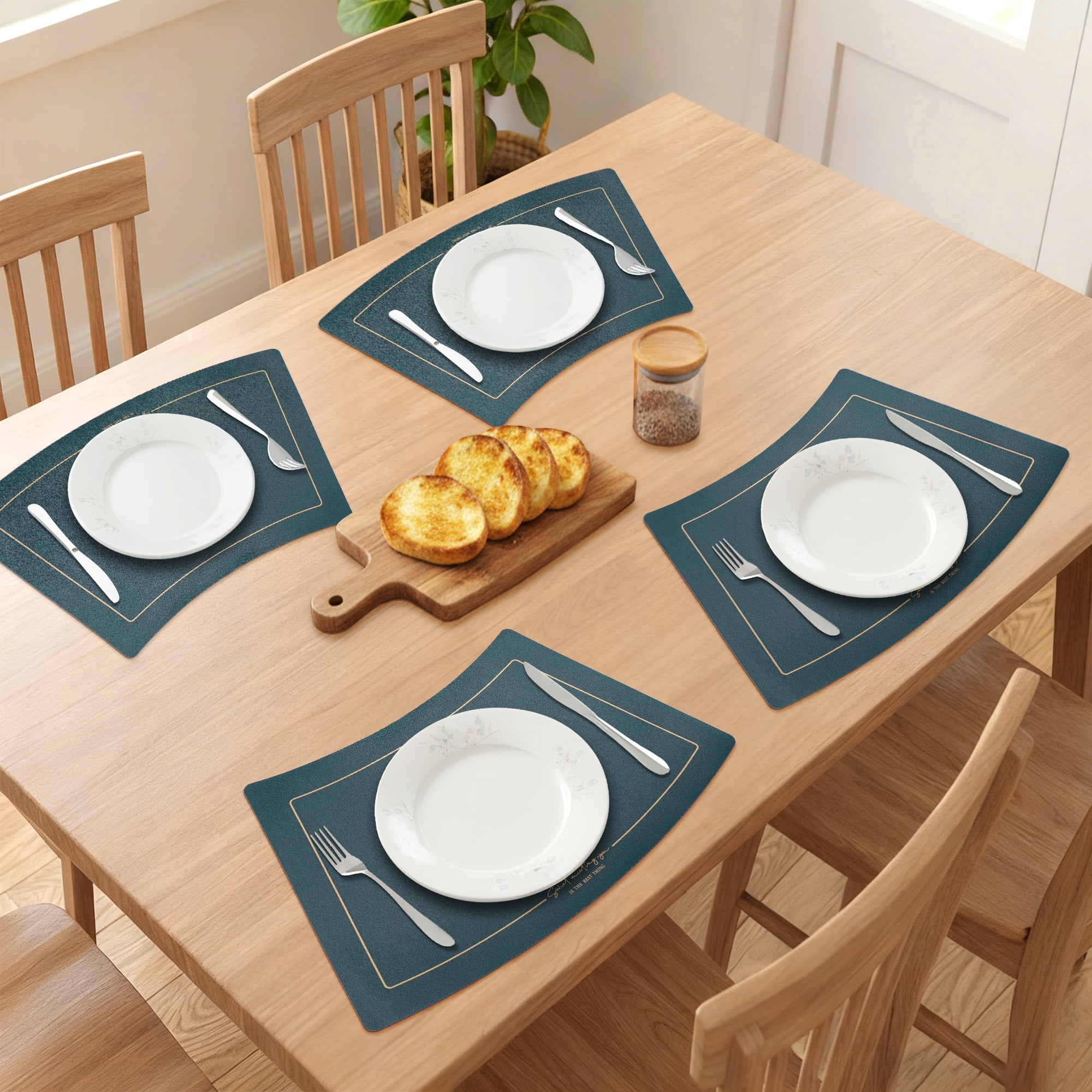 Unique Bargains 6Pcs Faux Leather Heat Resistant Placemats Peacock Green 20.1x11.8inch