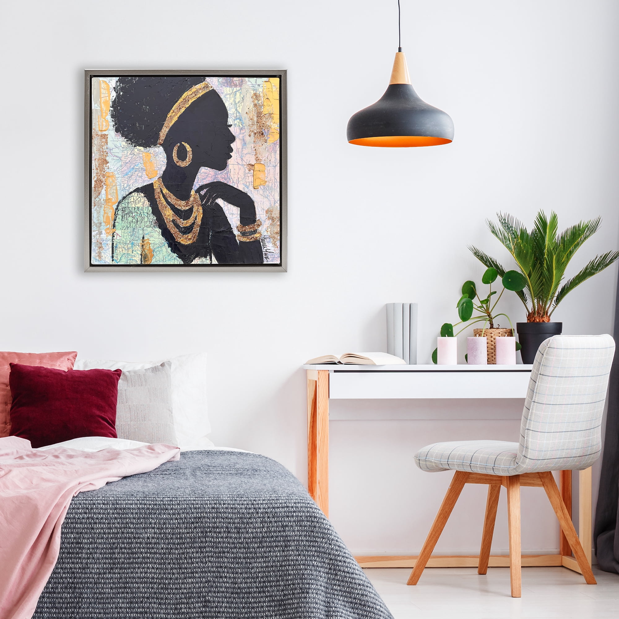 Stupell Industries Jewelry Clad Girl Silhouette Gray Framed Floater Canvas Wall Art, design by Lauren Luna