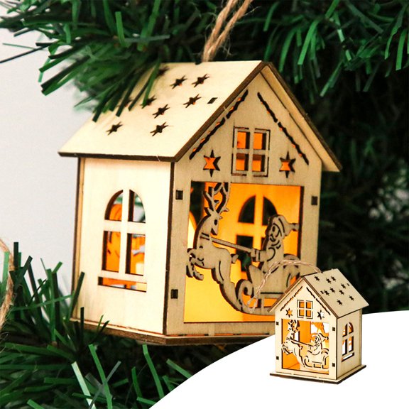 LED Wooden Ornament under $5! Yannianjz DIY Wooden Christmas House Ornament LED, Luminous Xmas Tree Hanging Decoration, Battery Operated Night Light, Craft Kit for Kids Adults