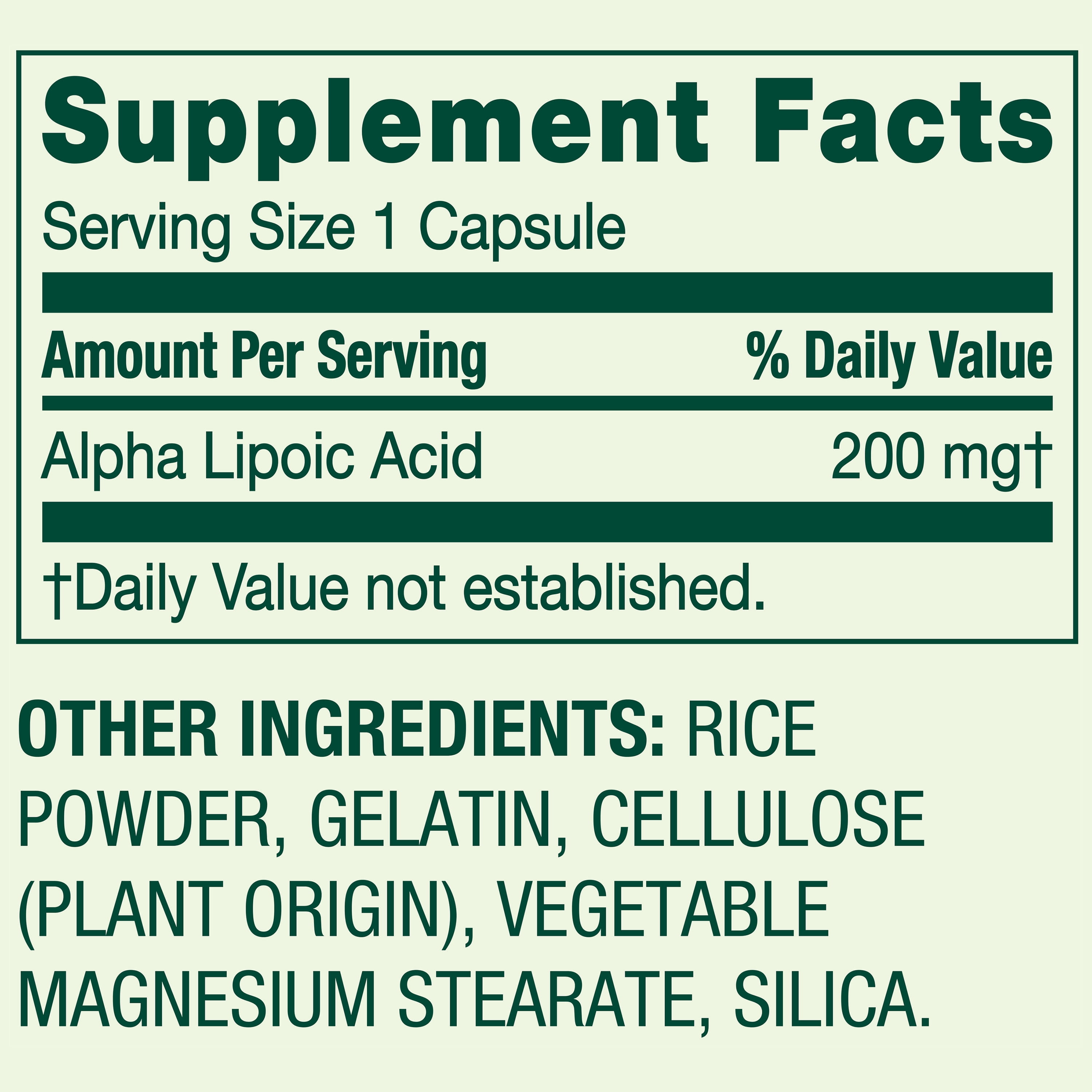 Spring Valley Alpha Lipoic Acid, Antioxidant Support, Dietary Supplement, 200mg Capsule, 100 Count