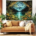 thumbnail image 4 of Fantasy Moonlight Forest Lake Tapestry, Enchanted Night Landscape Wall Hanging for Room Decor, Dreamy Nature Home Decor 30L x 40W, 4 of 7