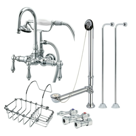 Kingston Brass CCK8T1SS-SB Wall Mount Clawfoot Tub Faucet Package with Supply Line, Hand Shower and Tub Drain, Polished Chrome