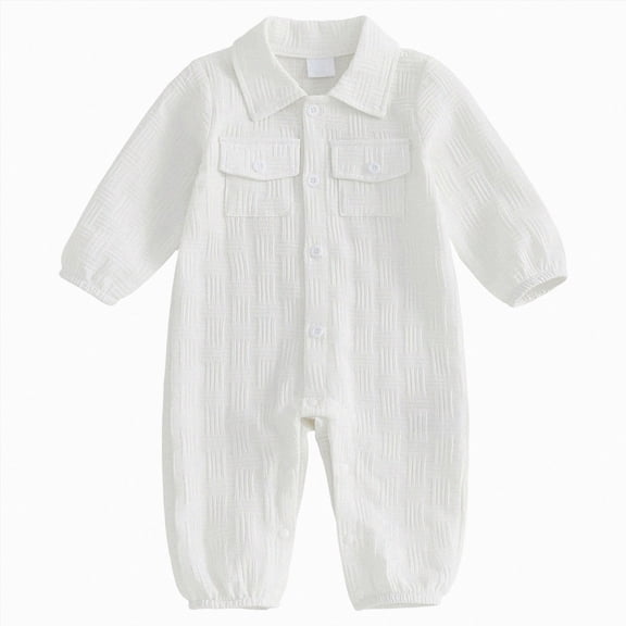 larppty Unisex Baby Jumpsuit Infant Boys Girls Cotton Spring Fall Romper One-Piece Coverall Baptism Outfit