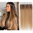 thumbnail image 2 of SEGO 20pcs Human Hair Extensions Tape in Balayage Chocolate Brown Natural Hair Extensions Tape in Real Hair Straight 12-24 inch, 2 of 8