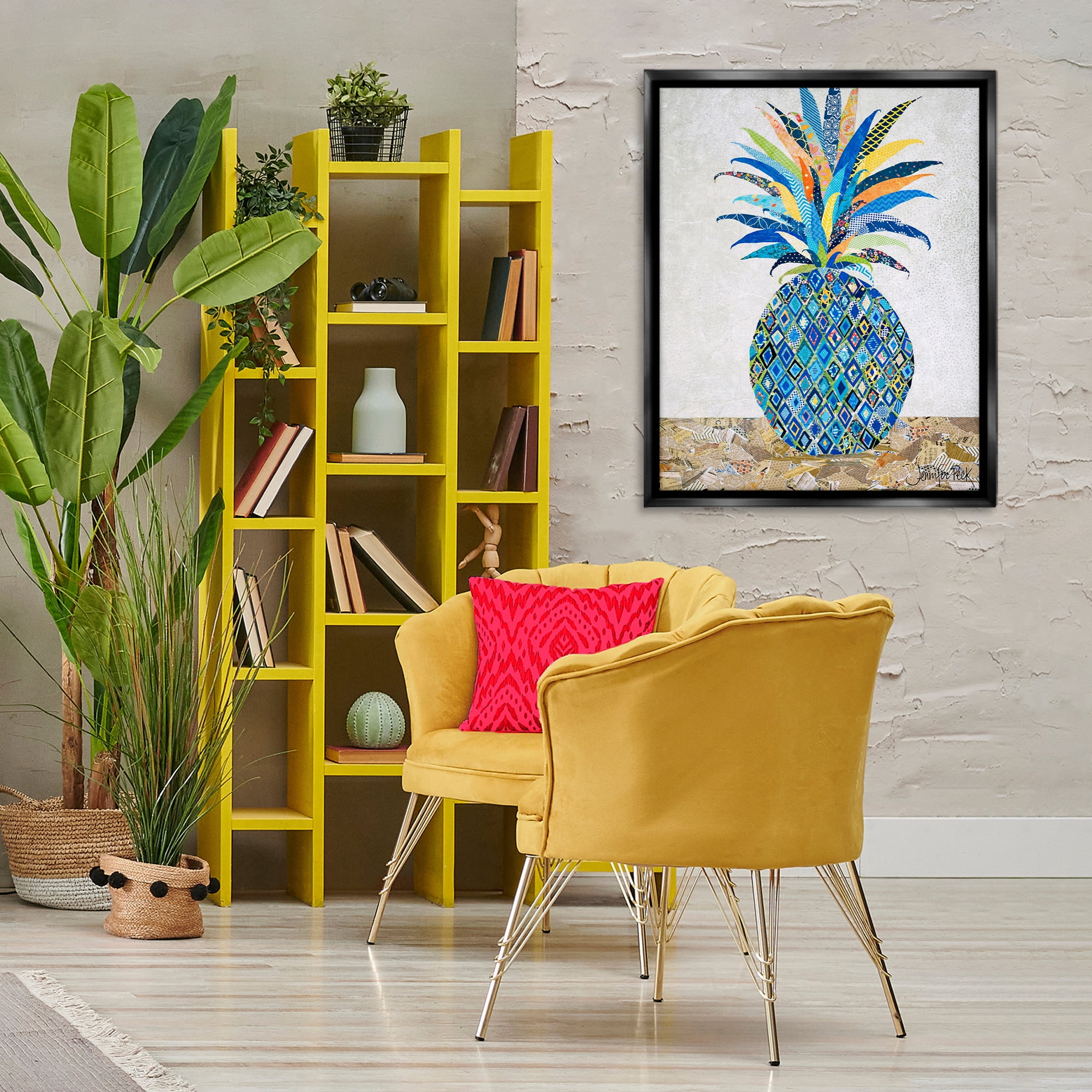 Stupell Industries Mosaic Patterned Pineapple Food & Beverage Painting Black Floater Framed Art Print Wall Art, 25 x 31
