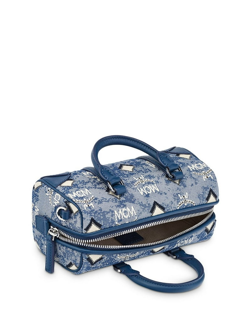 MCM Designer Women's Blue Crossbody Handbag with Double Handle and