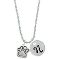 thumbnail image 1 of Delight Jewelry Silvertone Large Paw Silvertone Script Initial Disc - N - Charm Necklace, 20"+3", 1 of 4
