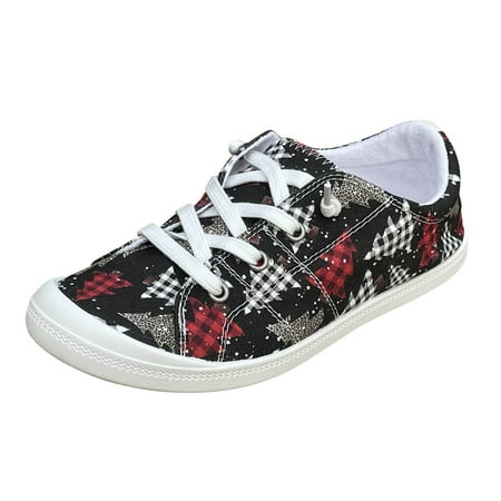 

Casual Shoes for Women Ladies Fashion Exquisite Christmas Print Lace Up Round Head Comfort Flat Casual Shoes Women Casual Shoes Cloth Red 39