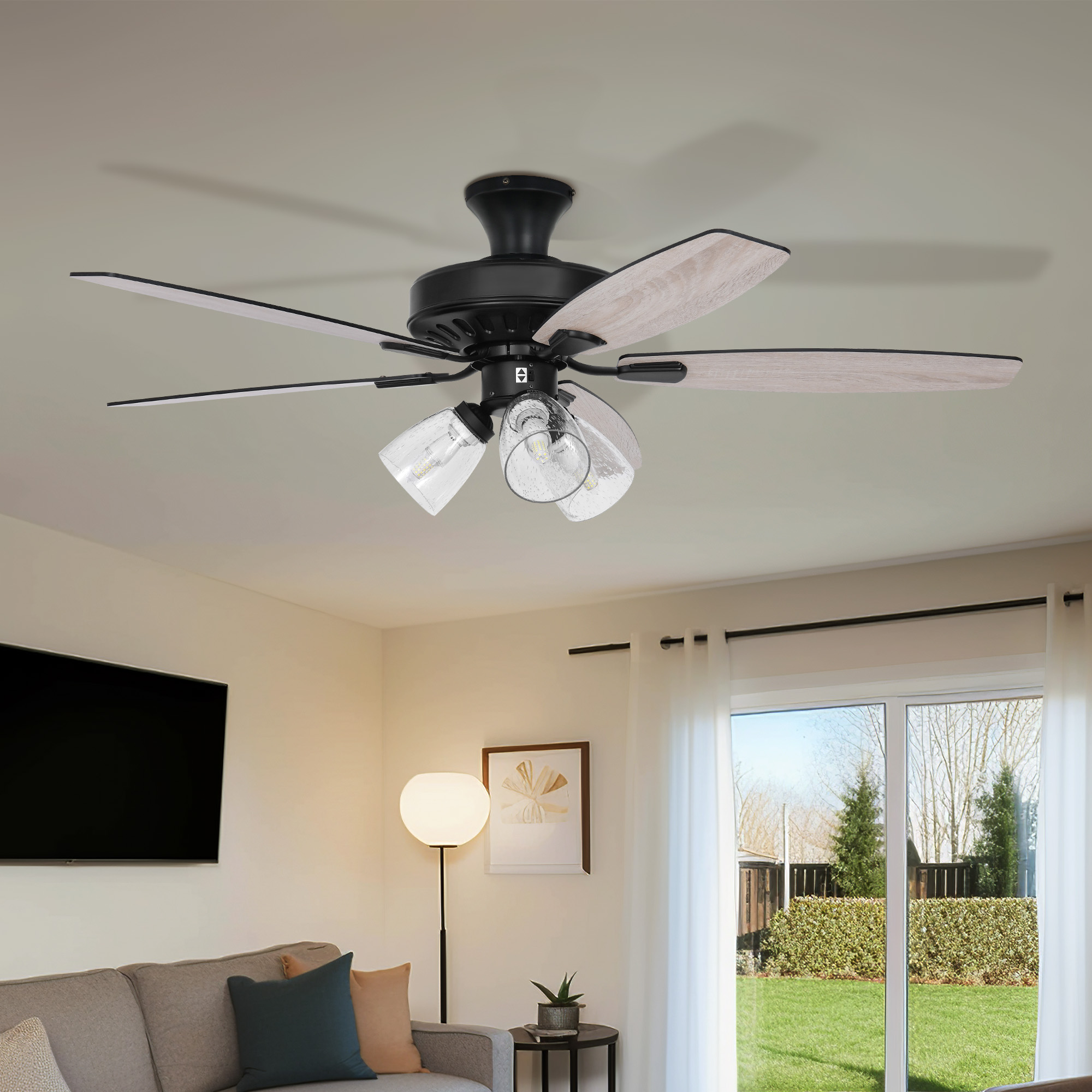 Dextrus 52in Ceiling Fan with Light and Remote, 5 Blades,3 Speed Low ...