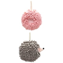 Unique Bargains 2 Packs Chenille Fuzzy Ball Hand Towels Set of 1 Pink/Grey