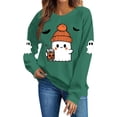 thumbnail image 6 of Women's Cute Ghost Halloween Sweatshirts Knit Beanie Graphic Crewneck Pullover Tops Long Sleeve Fall Shirts with Sleeve Prints Spooky Season Casual Clothing, 6 of 6