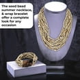 thumbnail image 4 of Handmade Seed Bead Necklace & Bracelet Set - Beige Boho Jewelry for Women - Layered Multi Strand Beaded Statement Jewelry w/ Wooden Clasp - Necklace  18" - Strechable Bracelet Christmas Gifts, 4 of 10