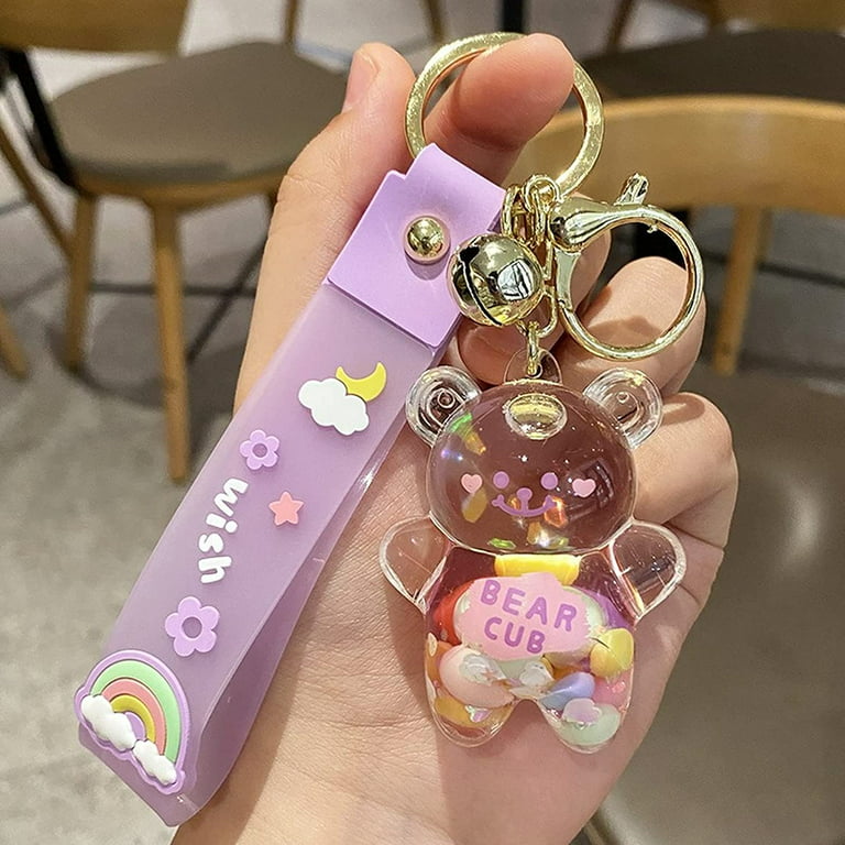 Keychain Bear Liquid Floating Quicksand Cute Keychains Bag Charm Wristlet  Bracelet Key Ring For Women Girl