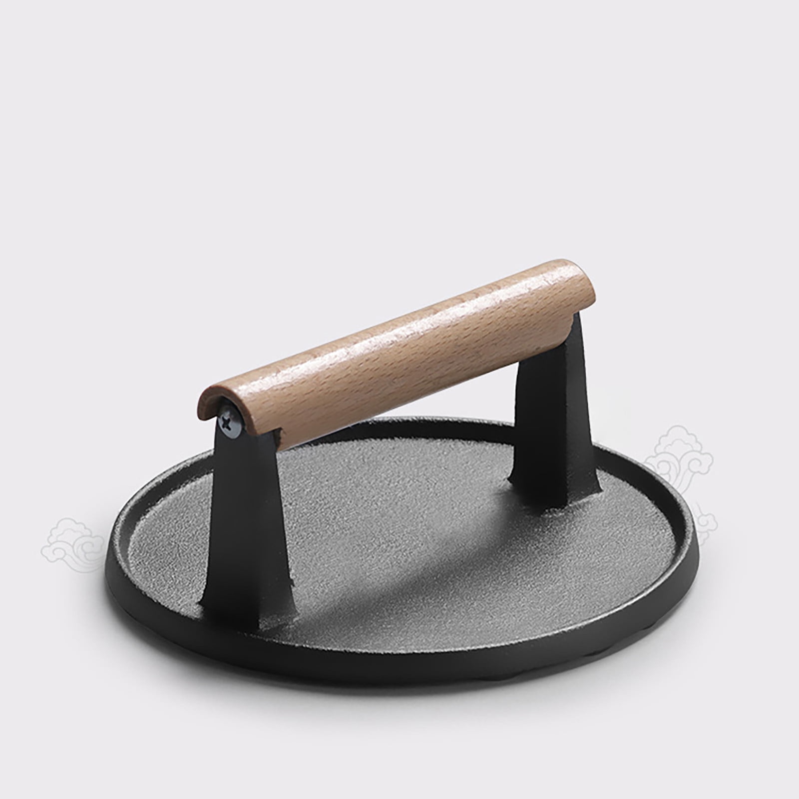Wovilon Burger Press Round, Heavy-Duty Cast Iron Smash Burger Press Meat Steak with Wood Handle for Blackstone Camp Chef Griddle Grills(Round)