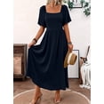 thumbnail image 4 of Womens Bohemian Square Neck Elegant Flared Ruffle Sleeve Maxi Dress Concert Beach Vacation Gown Navy Blue S, 4 of 8