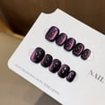 thumbnail image 2 of three-point sugar, high-end exquisite, solid-color glass beads, cat's eye, pure handmade nail wear, short nail art patch, fake nails., 2 of 8