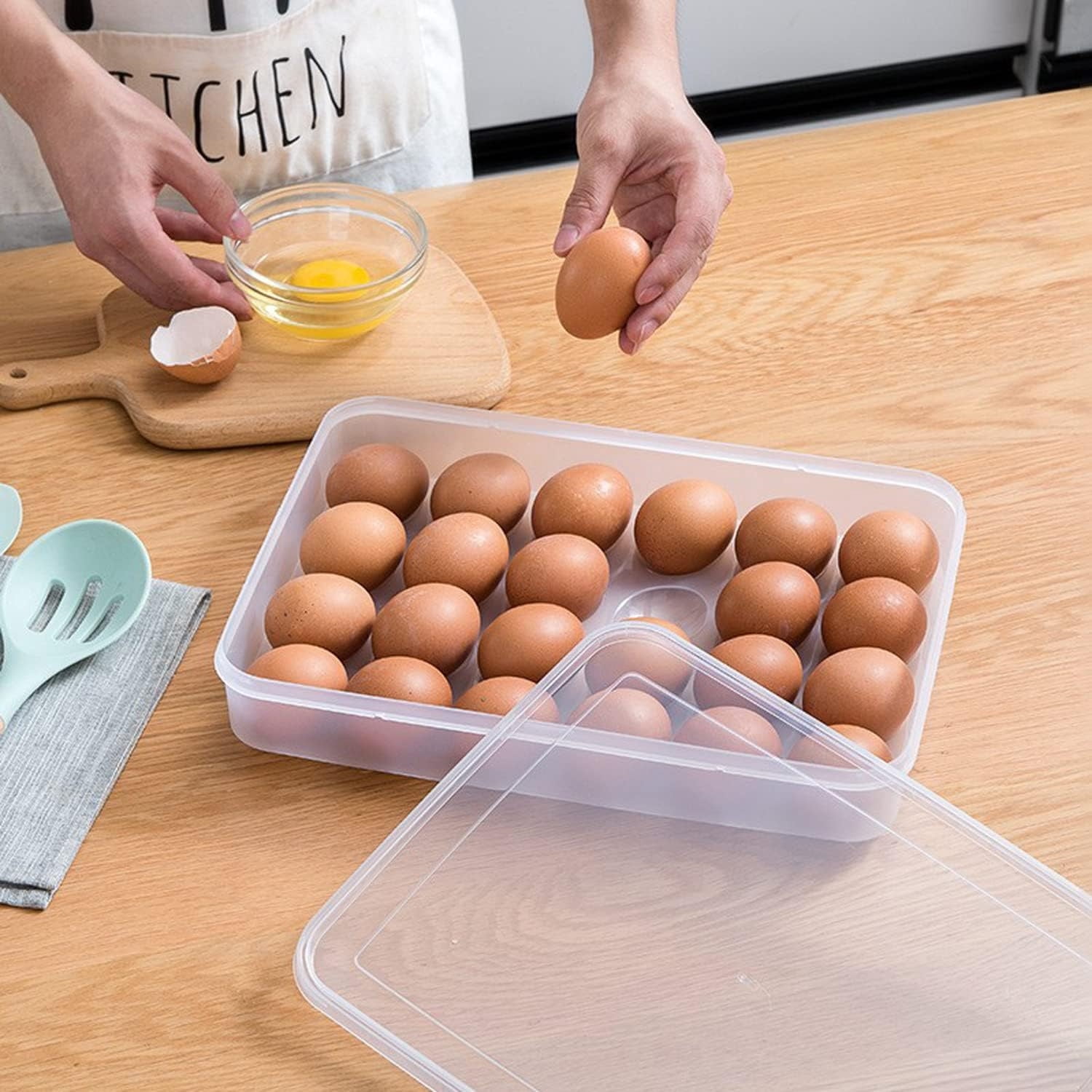 Egg Containers with Lid,Happon 2 Pack Plastic Egg Holder,Storage Container for Fridge,Portable Reusable Stackable Egg Tray Platter Countertop Easter Camping Refrigerator Supplies