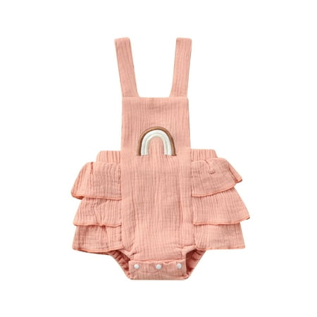 

aturustex Baby Girl Romper Sleeveless Backless Rainbow Embroidery Ruffles Layered One Pieces Jumpsuit Outfits Newborn Clothes (0-18 Months)