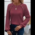 thumbnail image 4 of Blusas Tipo Túnica para Mujer, Cuello Redondo, Elegantes, con Encaje y Retazos, Blusas Informales, Suéteres. Vino Tinto M, 4 of 7