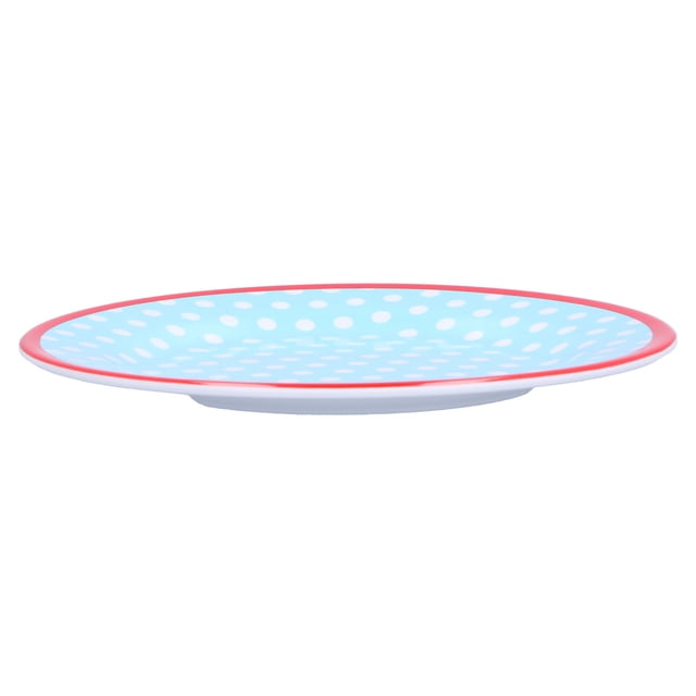 Dinner Plate, Practical Reusable Salad Plate Small For Condiments Candies, Snacks For Fruits Desserts, Cakes And Salads Light Blue Dot,Light Blue Grid,Red Dot,Red Grid,Dark Blue