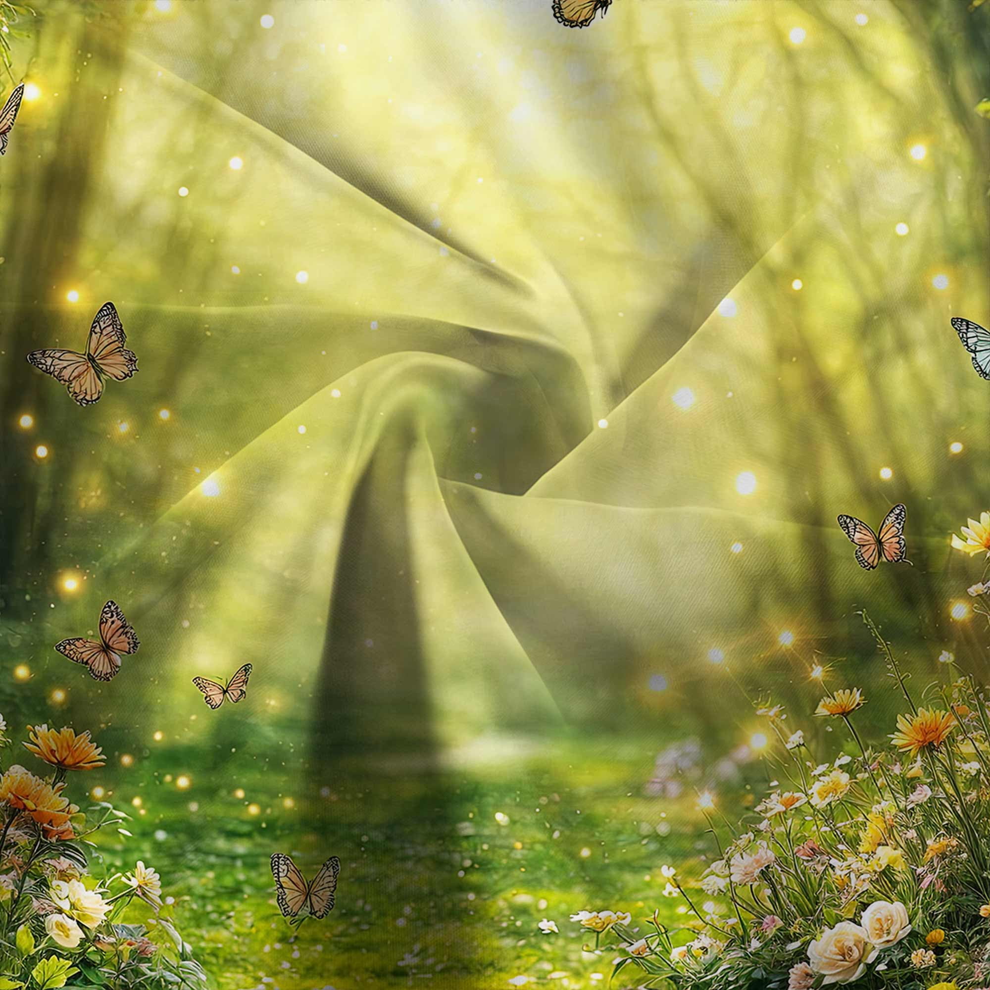 Enchanted Forest Shower Curtain, Fairy Garden Magic Wonderland Butterfly Jungle Girls Bathroom Decorative Curtain, Rustic Natural Scenery Waterproof Fabric Shower Curtain Sets with Hooks, 72X72in