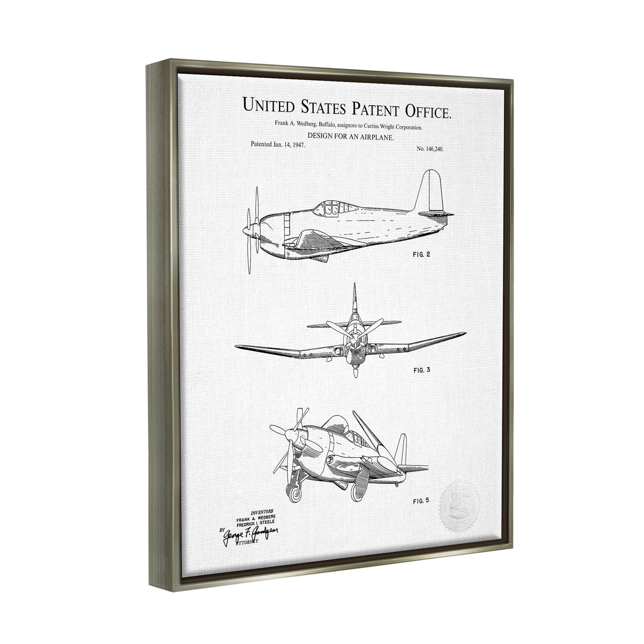 Stupell Industries Intricate Airplane Diagram Graphic Art Luster Gray Floating Framed Canvas Print Wall Art, Design by Karl Hronek