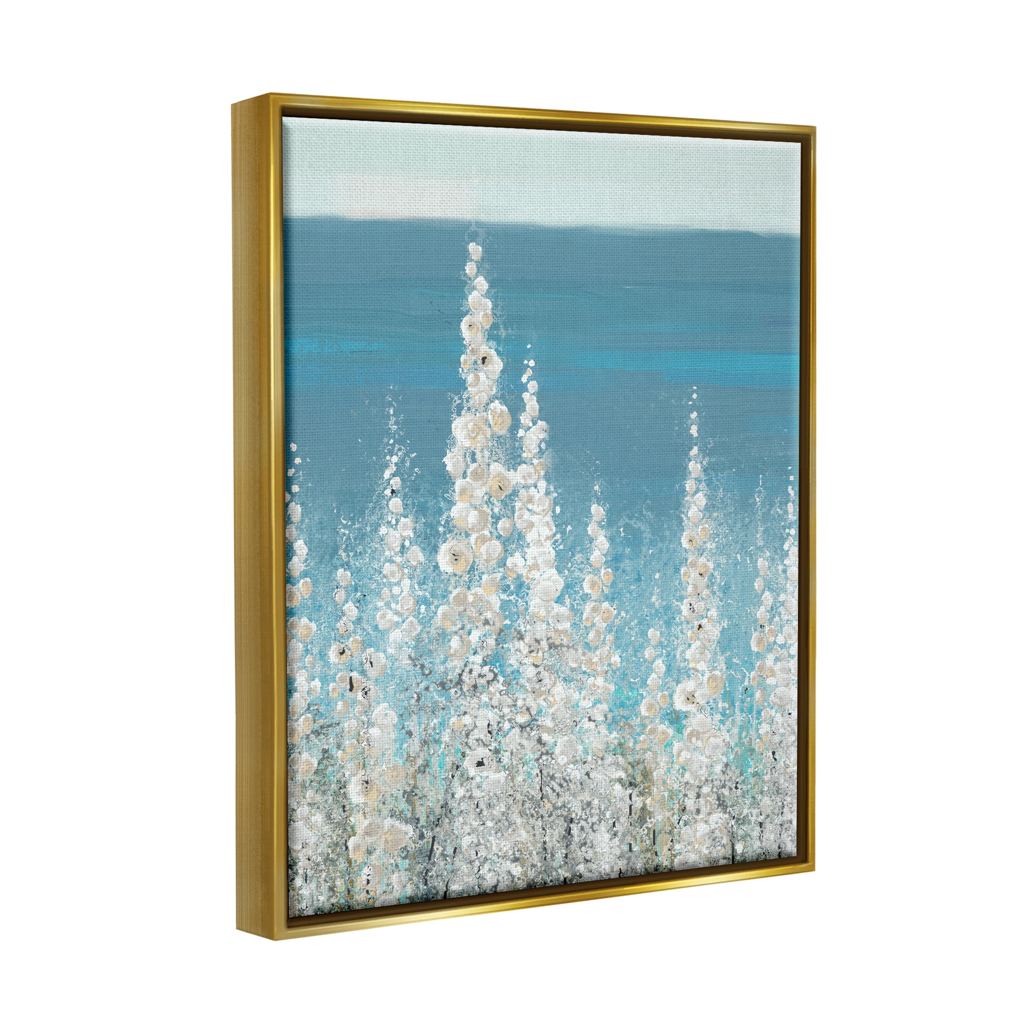 Stupell Industries White Coastal Blooms Botanical & Floral Painting Gold Floater Framed Art Print Wall Art, 17 x 21