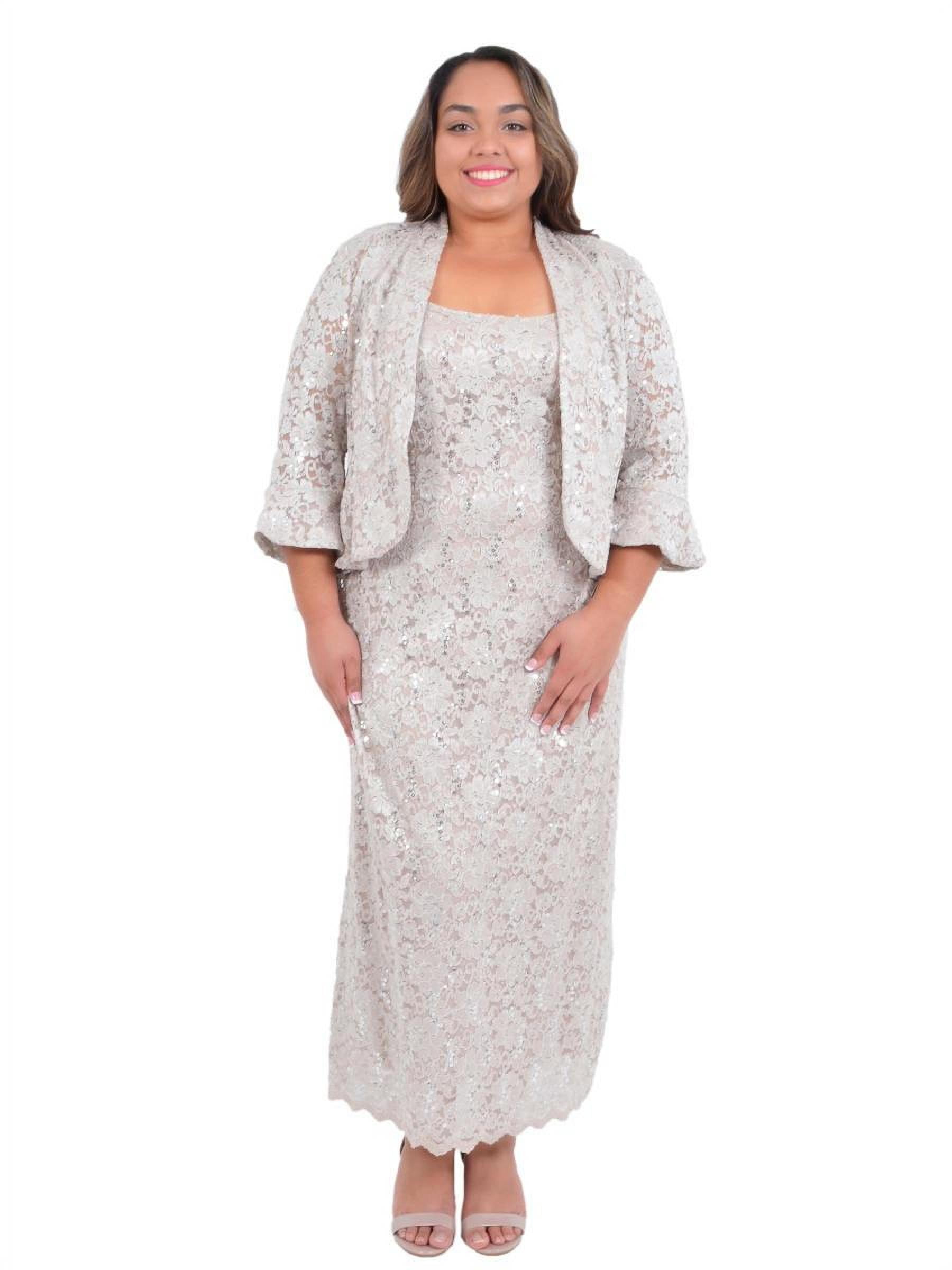 RM Richards Women's Plus Size Sequin Lace Mother of The Bride Jacket Dress 