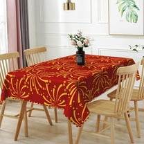 60x84inches Happy New Years Tablecloth Red and Gold Fireworks Rectangular Table Cloth Washable and Reusable Fabric Table Cover for Kitchen Dining Christmas New Year Celebration Party Decor