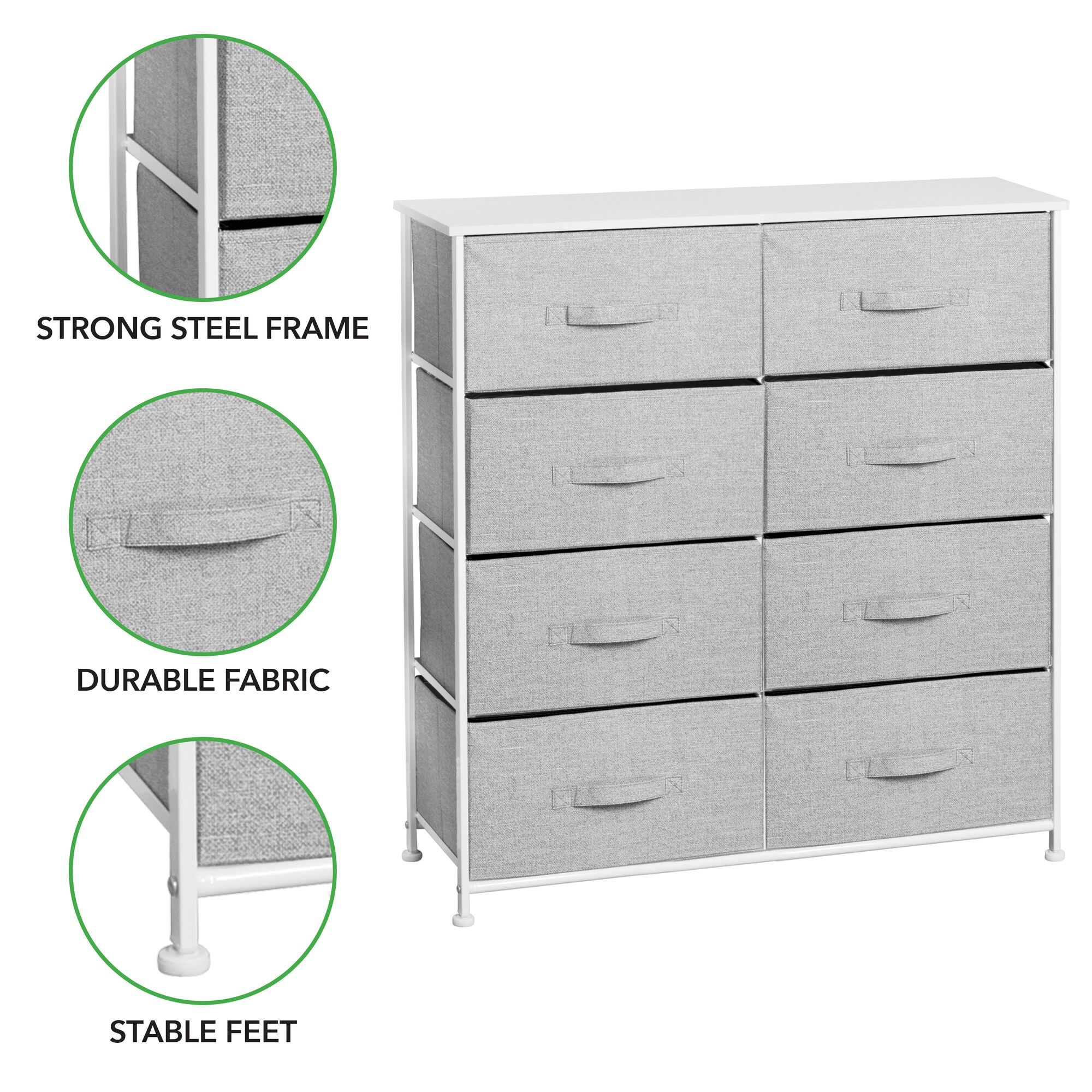 mDesign Large Storage Dresser Furniture with 8 Removable Fabric Drawers, Gray - image 3 of 6