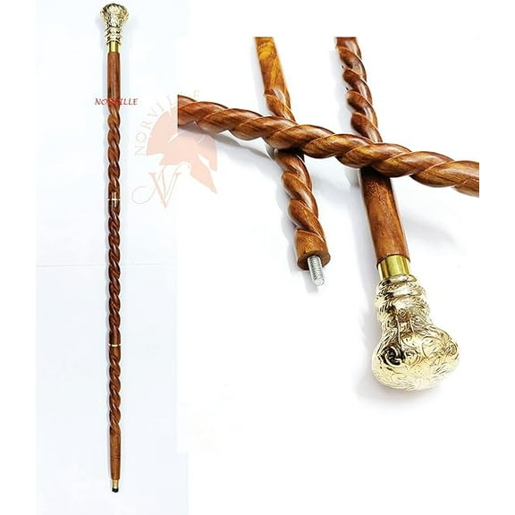Walking Stick Wooden Cane with Rouand Brass Handle & Ruuber Base