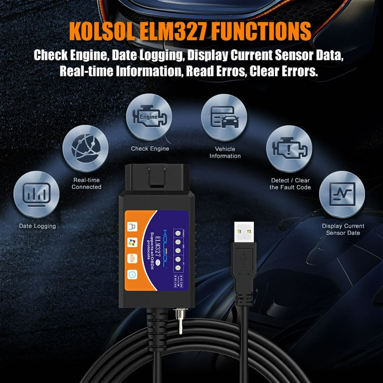 KOLSOL ELM327 USB V1.5 OBD2 Code Reader with Modified Switch