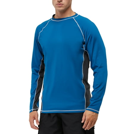 QPNGRP men s long sleeved swimwear sun protection UPF50 + UV protection sports exercise running hiking T shirt swimsuit round neck fishing shirt PeacockBlue S