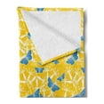 thumbnail image 2 of Yellow and Blue Soft Flannel Fleece Blanket, Butterflies with Tropical Flower Silhouette on Yellow Background, Cozy Plush for Indoor and Outdoor Use, 60" x 80", Blue Yellow and White, by Ambesonne, 2 of 5