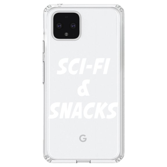DistinctInk Clear Shockproof Hybrid Case for Google Pixel 4 (6.1" Screen) - TPU Bumper Acrylic Back Tempered Glass Screen Protector - Sci-Fi & Snacks