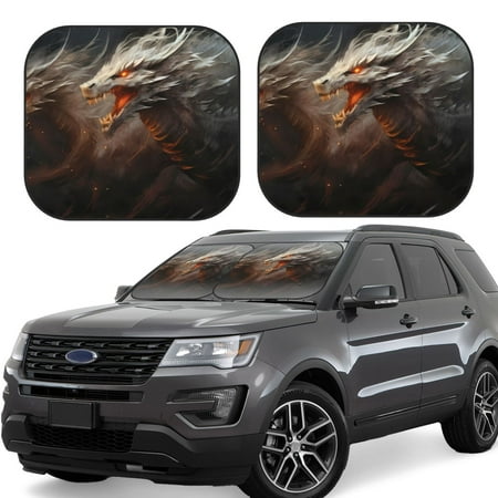 Hirioo Abstract White Dragon for 2PCS Windshield Sun Shade Foldable | Front Windshield Shade for Sun Heat and UV Rays-Small