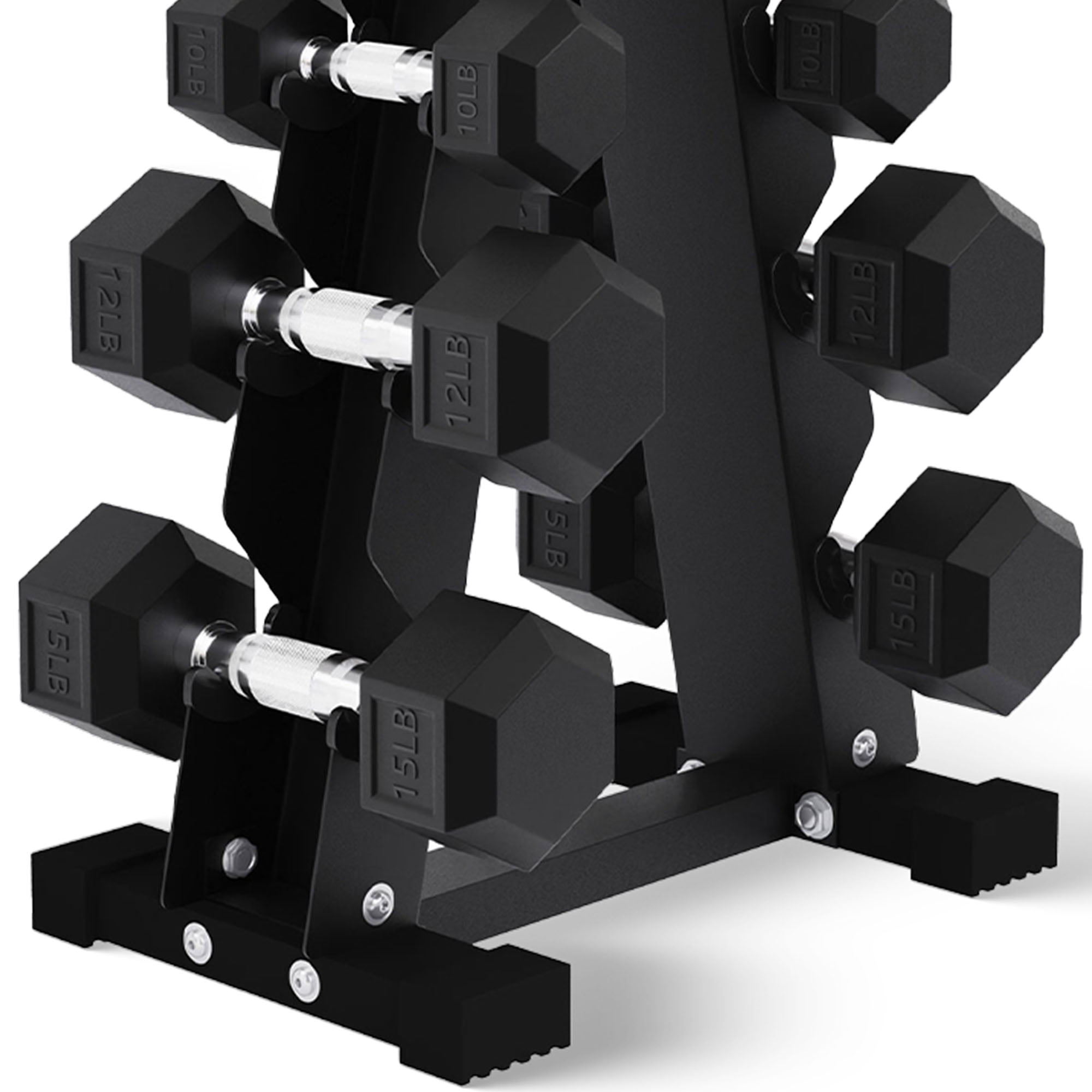 BalanceFrom Rubber Coated Iron Hex Dumbbell Set With A-Frame Rack, 100 lb, Black