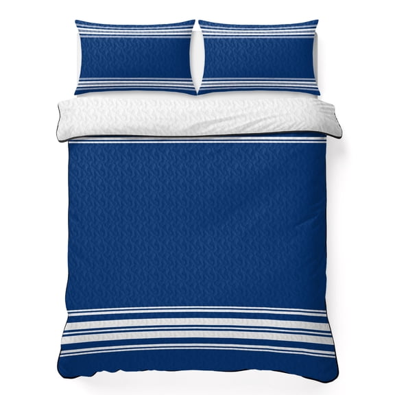 Twin XL Quilt Set 68''x98'', Blue Striped Lightweight Summer Bedspread Coverlet Set with 2 Pillow Shams, Farmhouse Blue White Stripes Breathable All Season Quilt Bedding for Dorm/Guest Room