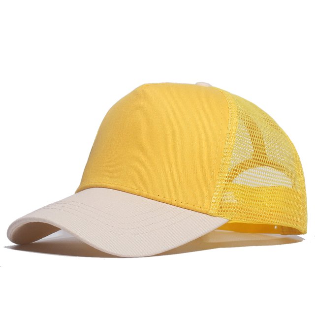 1 piece Custom Logo Mesh Baseball Cap Men Summer Sunscreen Sun Visor Hat Text Design Women Adjustable Blank Trucker Caps beige yellow Adult