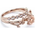 thumbnail image 2 of Vine Leaf Ring, Boho & Hippie 1.50 Carat Round Cut Morganite And Diamond Moissanite Engagement Ring, Wedding Ring In 10K Solid Rose Gold, Gift, Promise Ring For Her, Bridal Set, Matching Band, 2 of 3