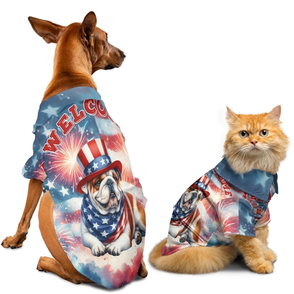 Bulldog Patriotic Welcome for 4Th of July Independence Day Hawaiian Summer Shirt for Small Medium Large Dog Cat Dog Lover Gifts Idea - 00010