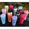 thumbnail image 5 of 24oz DIY Studded Tumbler Matte Tumbler Lid Straw Reusable Double Walled Insulated Travel Plastic Colored Cup Iced Coffee Smoothie Light Purple, 5 of 9