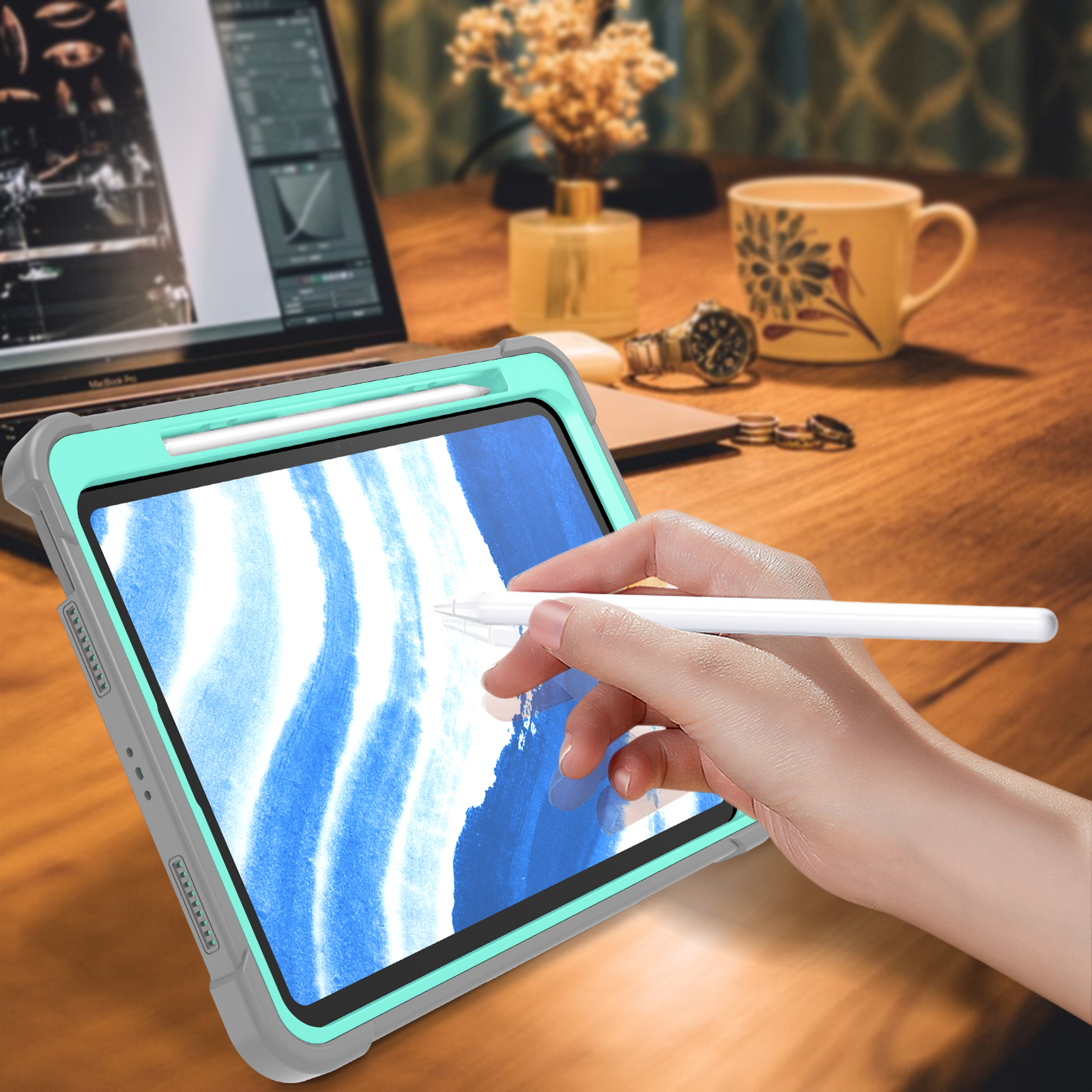 Allytechgroup Rugged Case for Apple iPad Air 11 M4 M3 M2 2026 2025 2024, Dual-Layers Kickstand Anti-Scratch Bumper With Pencil Holder Lightweight Kids Friendly Case Cover for iPad Air 11", Green